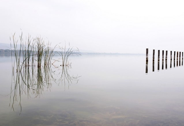 Jezero Balaton v mlze